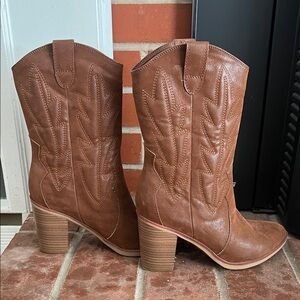 Brown Western Faux Leather Boots